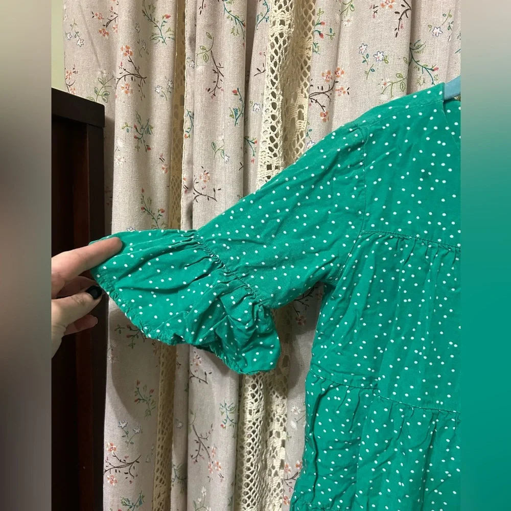 Gymboree Girl’s Green Polka Dot Puff Sleeves Tiered Dress‎ Size 6